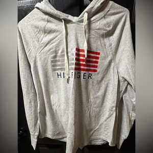 Tommy Hilfiger Light Gray Hoodie with Red and Blue Logo